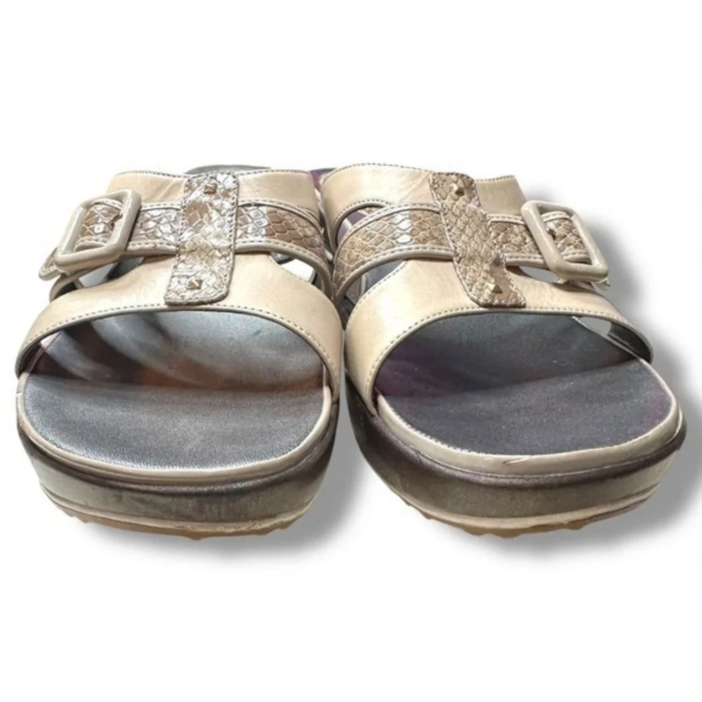 Y2K Vintage Cole Haan Nike Air Slide Sandals 10 Tan Snake Print Comfort Heels‎